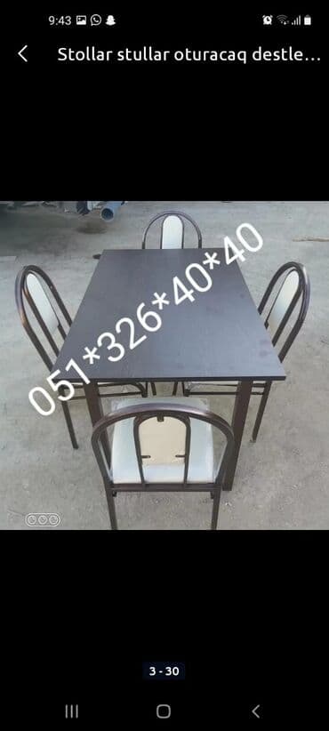 Masa və oturacaq dəstləri: Qonaq otağı üçün, Yeni, Açılan, Dördbucaq masa, 6 stul — 6