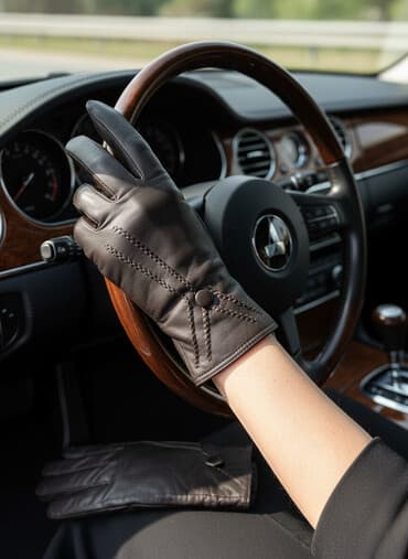 Qehveyi dəri əlcək - Material: yumşaq təbii dəri - Rəng: qara -