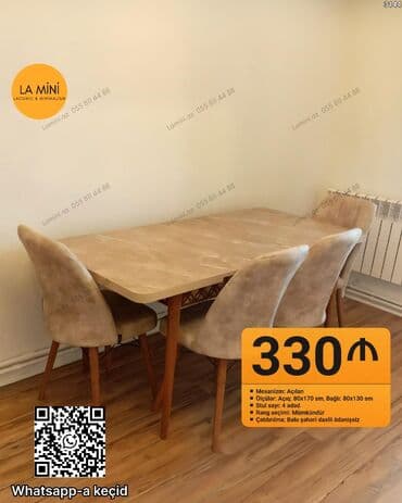 embawood masalar: Açılan, Dördbucaq masa, 4 stul — 1