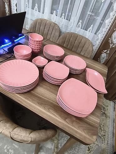 sederek pastel destleri: Nahar dəsti, rəng - Çəhrayı, Keramika, 6 nəfərlik — 2