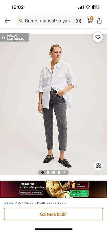 Джинсы: Qadın mom jeans 36 S razmer– tünd boz (washed) rəng - Model: Mom fit — 3