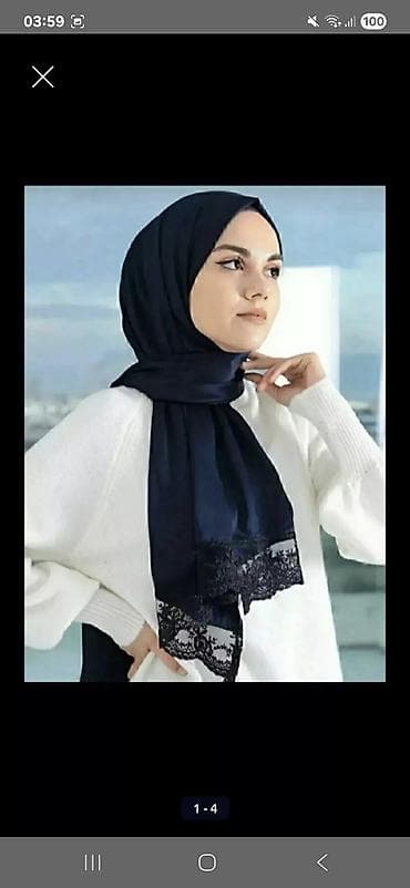 Zərif krujeva detallı tünd göy hicab/şərf - Material: yüngül və axıcı