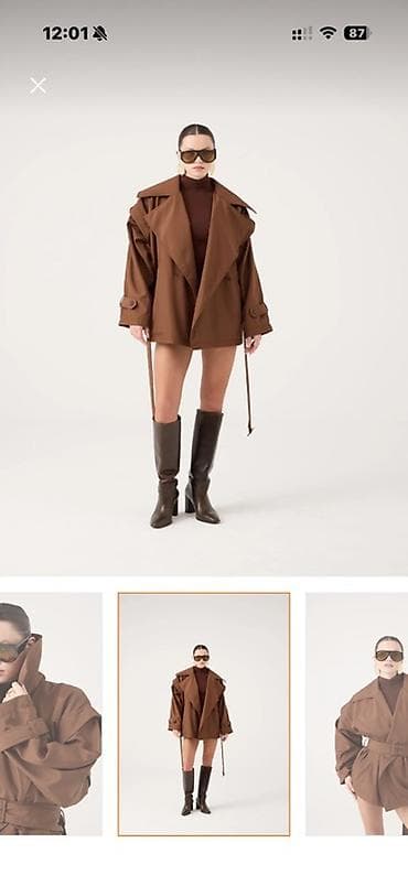 Qadınlar üçün qəhvəyi rəngli qısa trenç-kot Etiket ustundedir ve — 4