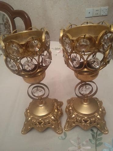 Картины и портреты: Klassik üslubda 2 ədəd şamdan dəsti - Material: metal gövdə, qızılı — 1