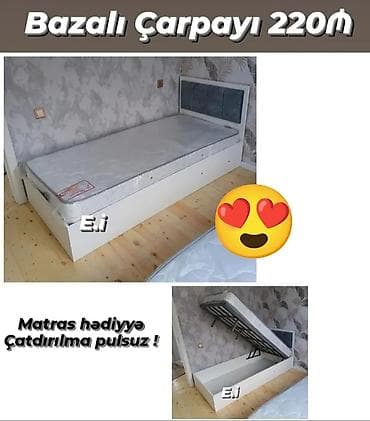 fabrik mebel: Yeni, Təknəfərlik çarpayı, Bazalı, Matras ilə, Siyirməsiz — 1