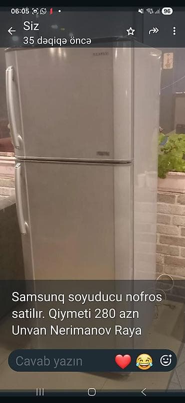 dondurucular: Samsung soyuducu – NoFrost sistemli, iki qapılı model. Üst hissə — 1