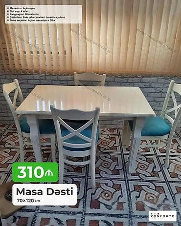 Masa Dəsti – 70×120 sm - Komplekt: masa + 4 stul - Mexanizm lalafo.az -da Masa Dəsti – 70×120 sm - Komplekt: masa + 4 stul - Mexanizm