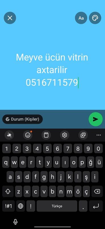 Meyvə üçün vitrin axtarılır. Tələblər: - Meyvə-tərəvəz satışı üçün