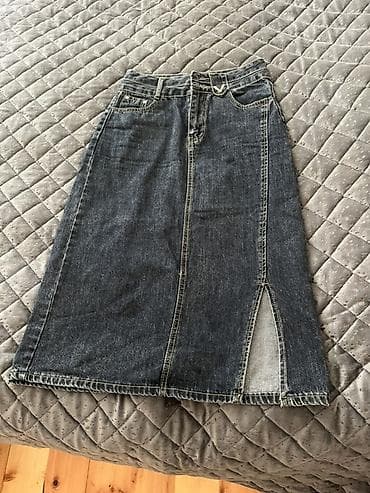 Denim ətək -S razmer - Model: Orta uzunluqlu (midi) cins ətək - Rəng