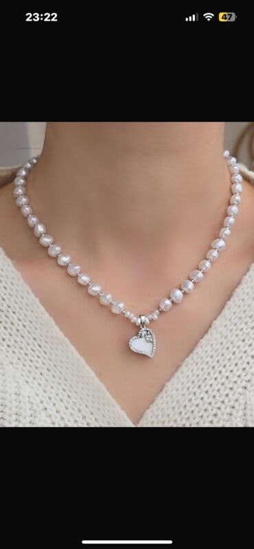 qızıl suyuna çəkilmiş sırğalar: İnci boyunbağı – müxtəlif asqılı dizaynlar - Material: ağ rəngli — 2