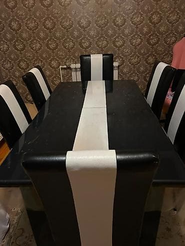 Qonaq otağı üçün, İşlənmiş, Açılmayan, Dördbucaq masa, 6 stul