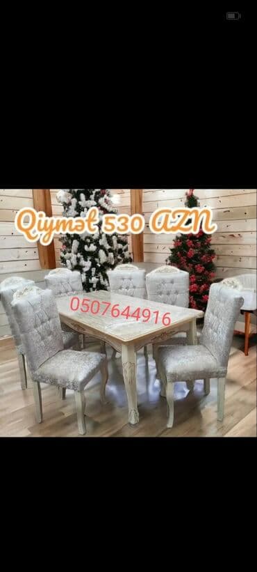 ders masaları: Qonaq otağı üçün, Yeni, Açılmayan, Dördbucaq masa, 6 stul — 4