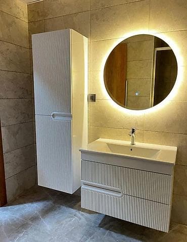 hamam dolapları: Müasir dizaynlı vanna otağı mebel dəsti - Rəng: ağ, şaquli rellefli — 1