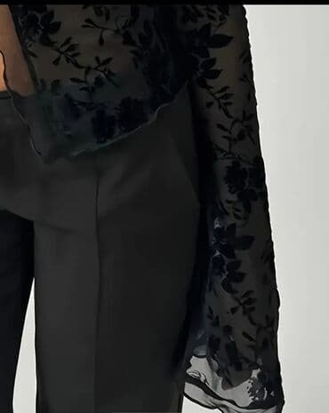 toxunma qadın köynəkləri: Qara şəffaf bluz - Parça: nazik şifon-effektli, üzərində məxməri — 1