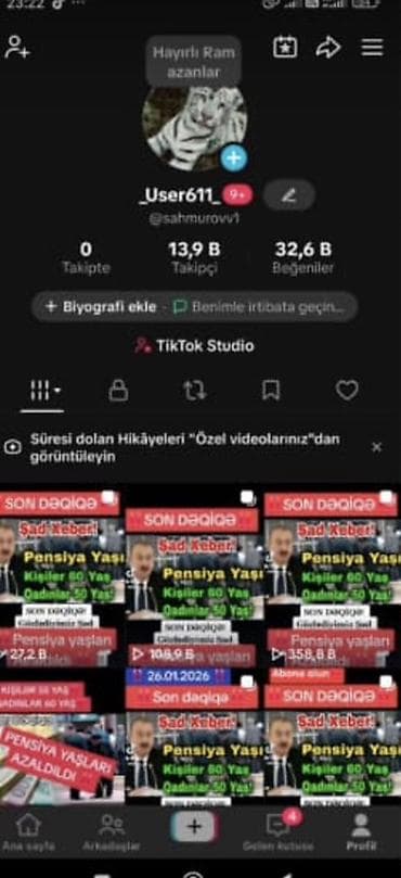 Xidmət: TikTok hesabı və kontent brendi - Platforma: TikTok - Niş