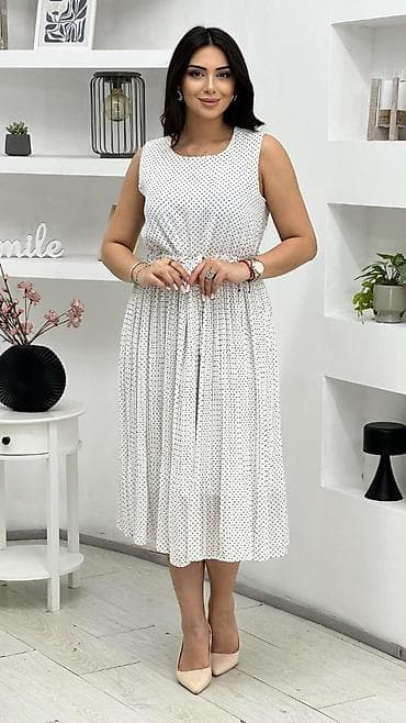 don paltani: Xanımlar üçün zərif nöqtəli midi don - Model: qolsuz, dairəvi yaxalı — 3