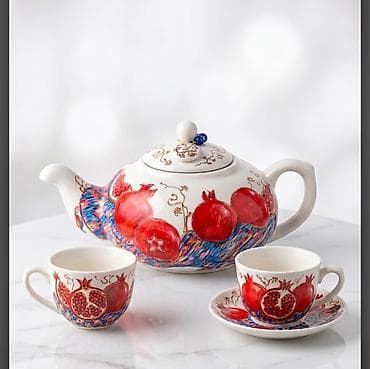 cay: Çay dəsti, rəng - Qırmızı, Farfor — 2
