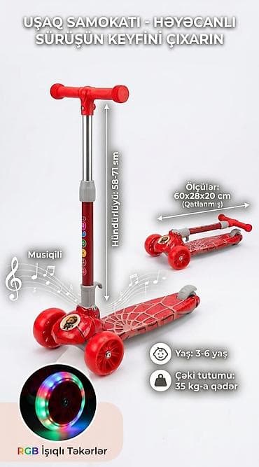 sukan oyunu: Uşaq samokatı – musiqili və RGB işıqlı - Yaş qrupu: 3–6 yaş - — 2
