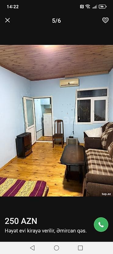 zigda heyet evi: Əmircan qəsəbəsində 1 otaqlı həyət evi kirayə verilir. Ailə üçün — 1