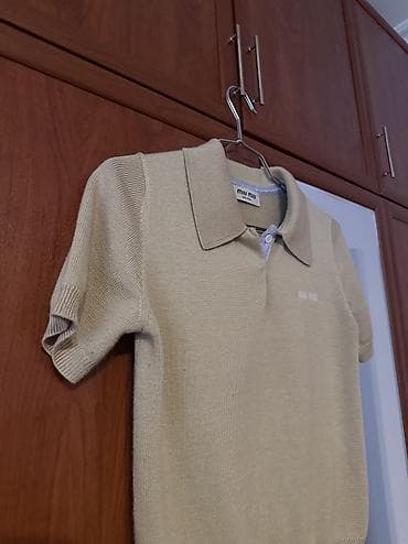 geyımler: Miu Miu trikotaj polo köynək - Rəng: bej - Model: qısaqol, klassik — 4