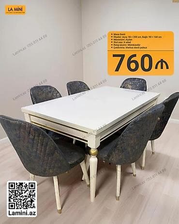 stulla: Qonaq otağı üçün, Açılan, Dördbucaq masa, 6 stul — 1