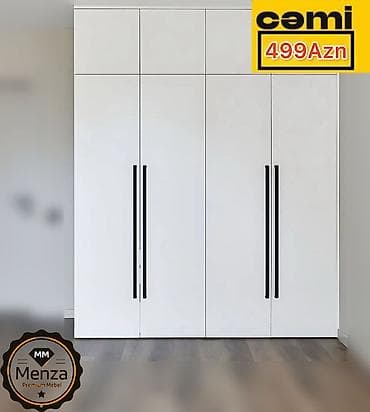 Ağ rəngdə, minimalist dizaynlı paltar şkafları – Menza Premium Mebel