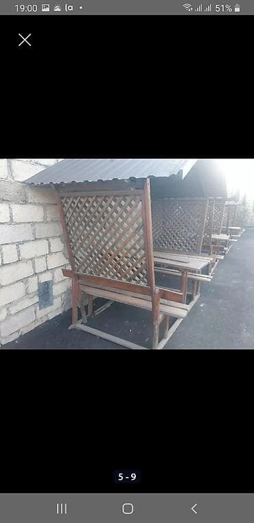 yemək masası: Açıq havada istirahət üçün taxta köşk dəsti - Material: ağac karkas — 3