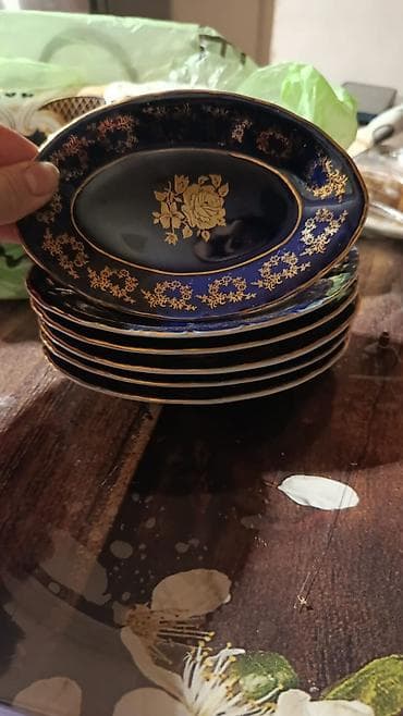 Boşqablar, 6 ədədli dəst, rəng - Göy, Farfor