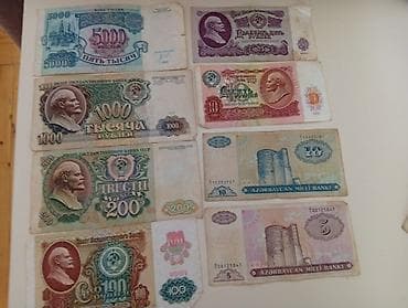 Kolleksiya üçün sovet və erkən Azərbaycan manatı kağız pulları dəsti — 1