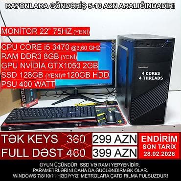 Masaüstü kompüterlər və iş stansiyaları: Oyun üçün Kompüter "Trendsonic Core i5 3470 GTX1050 2GB 128GB SSD” — 2