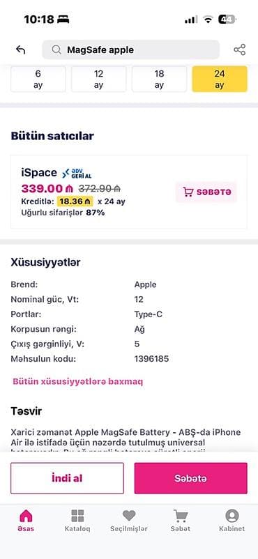 kredit iphone 11 pro max: Apple iPhone Air MagSafe Battery Xüsusiyyətlər: - MagSafe dəstəyi — 3