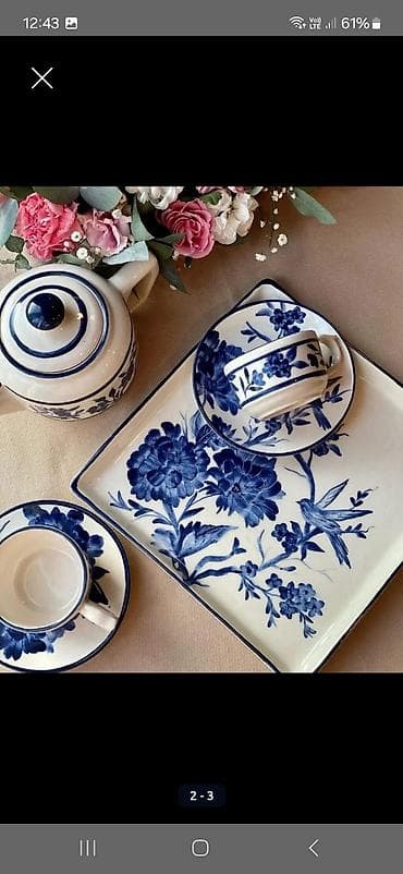 4 reqemli tortlar: Çay dəsti, rəng - Mavi, Keramika — 1