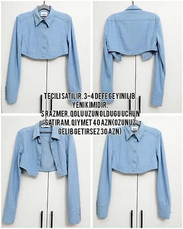 Личные вещи: ZARA Cropped Denim Köynək – Light Blue. Tiktpk @brandsecondhand_baku — 1