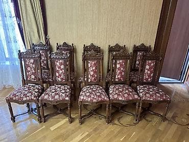 mismar düzəldən: Klassik üslubda 10 ədəd taxta yemək otağı stulu dəsti. - Material — 2