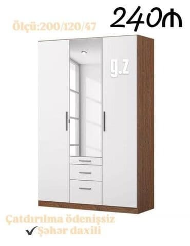 paltar qurutma: Açılan, 3 qapılı Düz dolab, Qarderob, paltar dolabı — 1