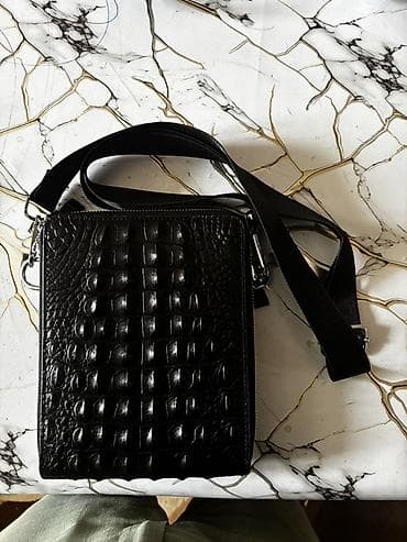 hard disk pc: Krokodil naxışlı çiyin çantası - Rəng: Qara - Material: Teksturalı — 3