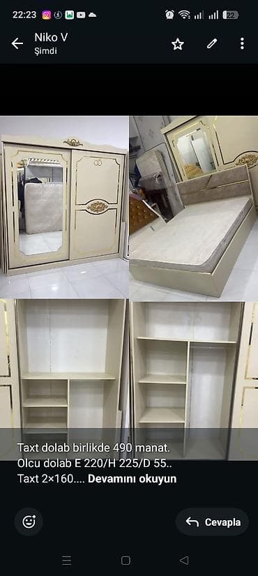 Taxt dolab birlikde 490 manat. Olcu dolab E 220/H 225/D 55. Taxt