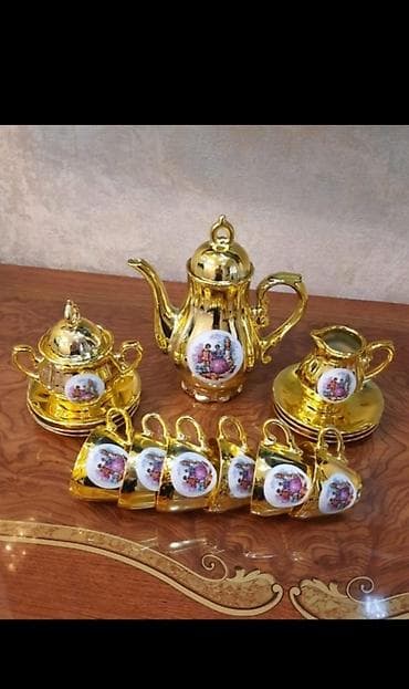 qizil balig: Çay dəsti, rəng - Qızılı, Farfor — 2