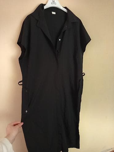 46 ve 48 razmeri Qara rəngdə qadın paltarı - Model: köynək-kəsimli