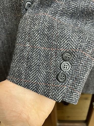 polis geyim: Kişi üçün klassik tweed blazer - Parça: boz rəngdə, balıqqulağı — 3