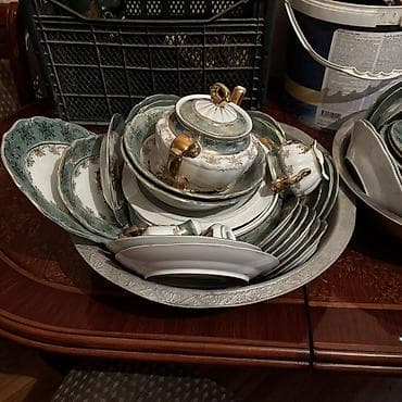 Nahar dəsti, rəng - Yaşıl, Farfor, Bohemia, 65 nəfərlik, Çexiya