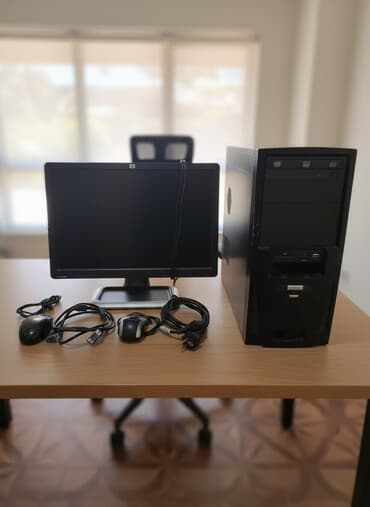 Dəyirindən ucuz,HP monitor və qara rəngli sistem bloku, həmçinin siçan