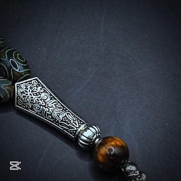 bujuteriya: Məhsul: Təsbeh - Material: Tebii Yaşıl-qəhvəyi Əqiq daşı Dzi muncuqlar — 4