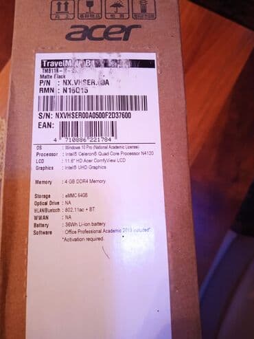 Printerlər: Acer TravelMate, 11.6 ", Intel Celeron, < 128 GB — 4