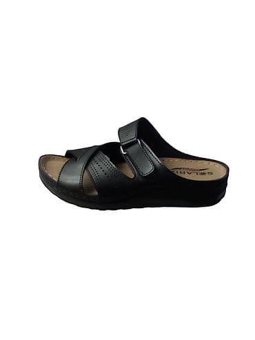 qara ayaqqabılar: Qadın üçün rahat slayder/sandal - Rəng: qara - Üst hissə: geniş — 1