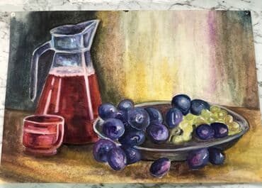 divar ucun dekorlar: A3 ölçüdədir - Mövzu: süfrə natürmortu – şüşə sürahi və stəkan içində — 1