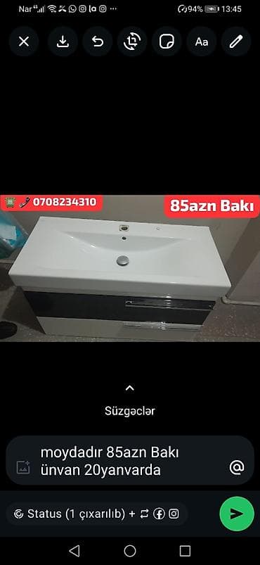 Məhsul təsviri: 1) Vanna otağı üçün moydadır – üstü keramika lavabo