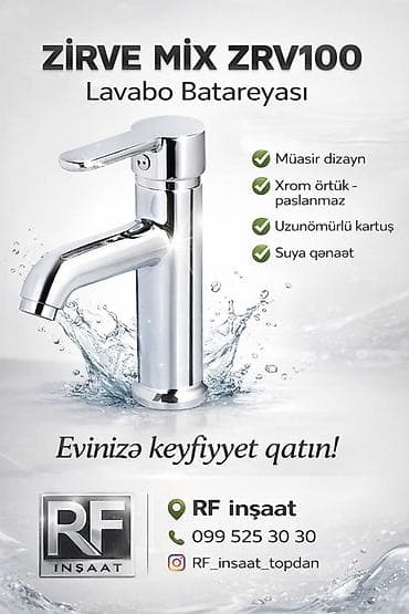 rakvinlər: ZİRVE MIX ZRV100 lavabo bataryası - Müasir dizayn - Xrom örtük – — 1