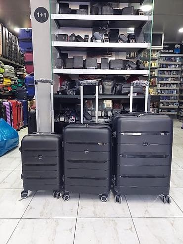 Qara sərt korpuslu 3-lü çamadan dəsti - Ölçülər: kabin (kiçik), orta