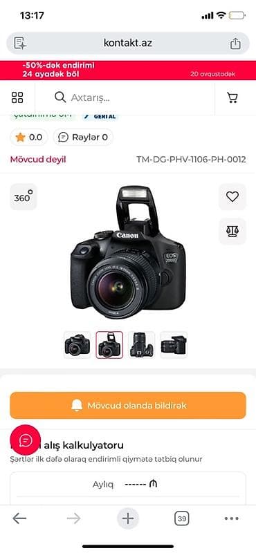 canon 450d: Canon EOS 2000D DSLR fotoaparat Çantası ilə birlikdə verilir. - 24.1 — 1